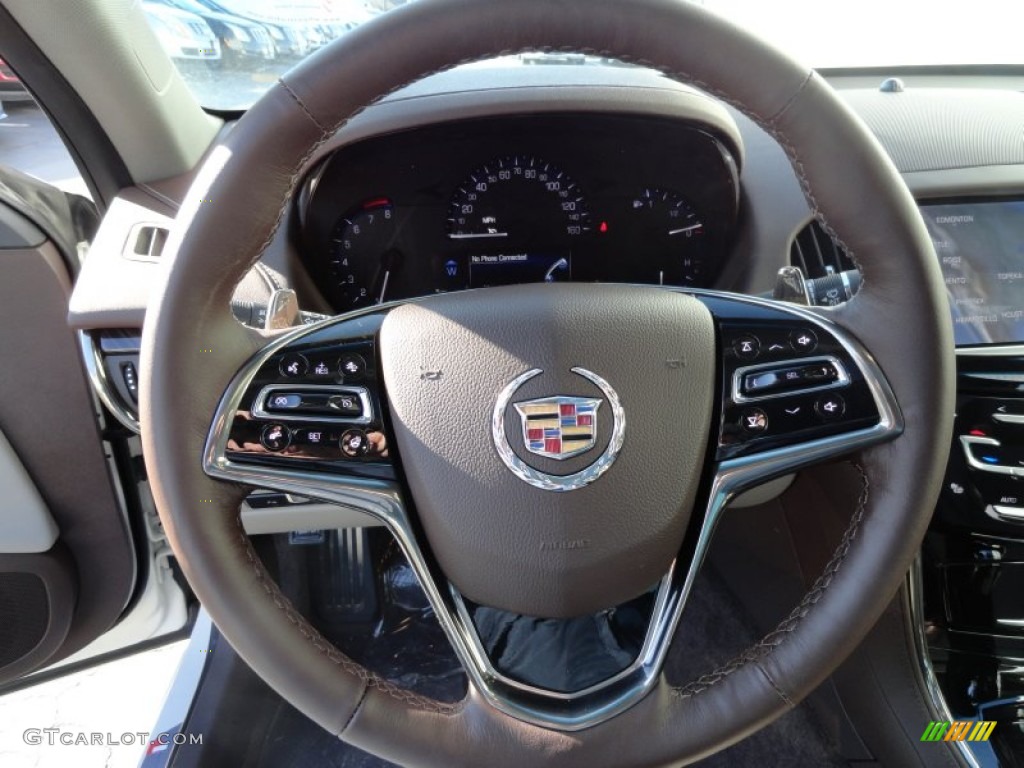 2013 Cadillac ATS 2.0L Turbo Premium Light Platinum/Brownstone Accents Steering Wheel Photo #75403946
