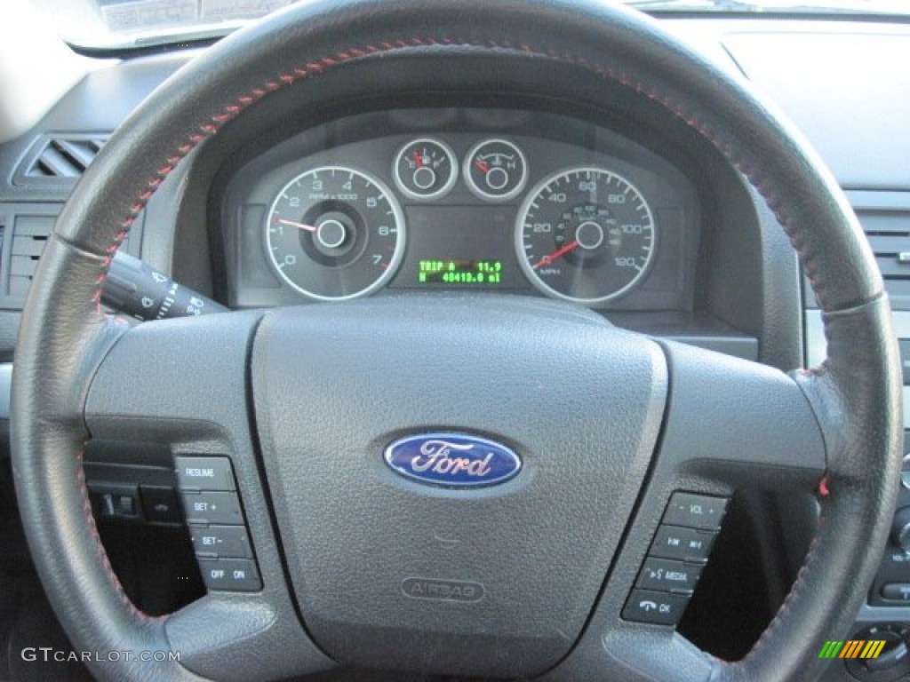 2009 Ford Fusion SE Sport Charcoal Black/Red Accents Steering Wheel Photo #75409110