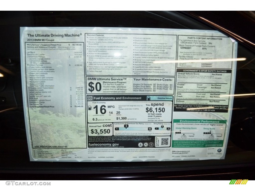 2013 BMW M3 Coupe Window Sticker Photo #75421983