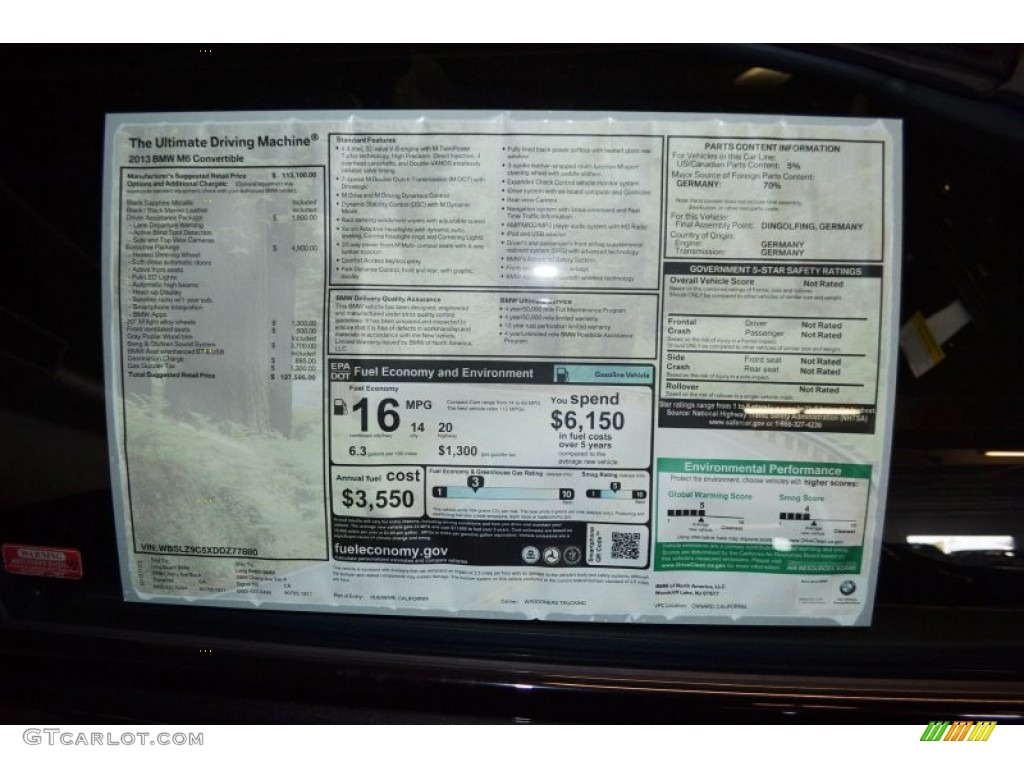 2013 BMW M6 Convertible Window Sticker Photo #75424356