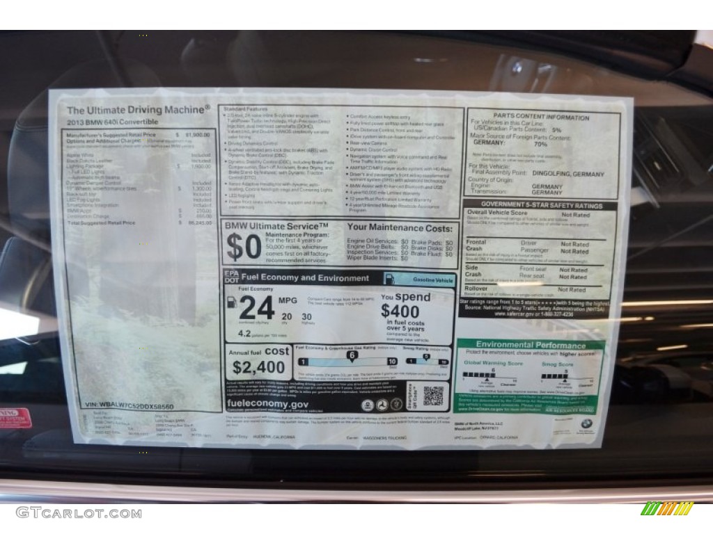 2013 6 Series 640i Convertible - Alpine White / Black photo #3