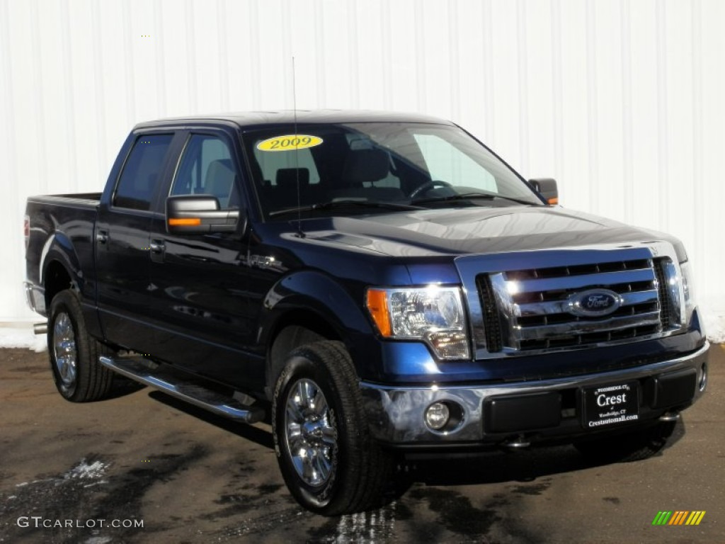 2009 F150 XLT SuperCrew 4x4 - Dark Blue Pearl Metallic / Stone/Medium Stone photo #3