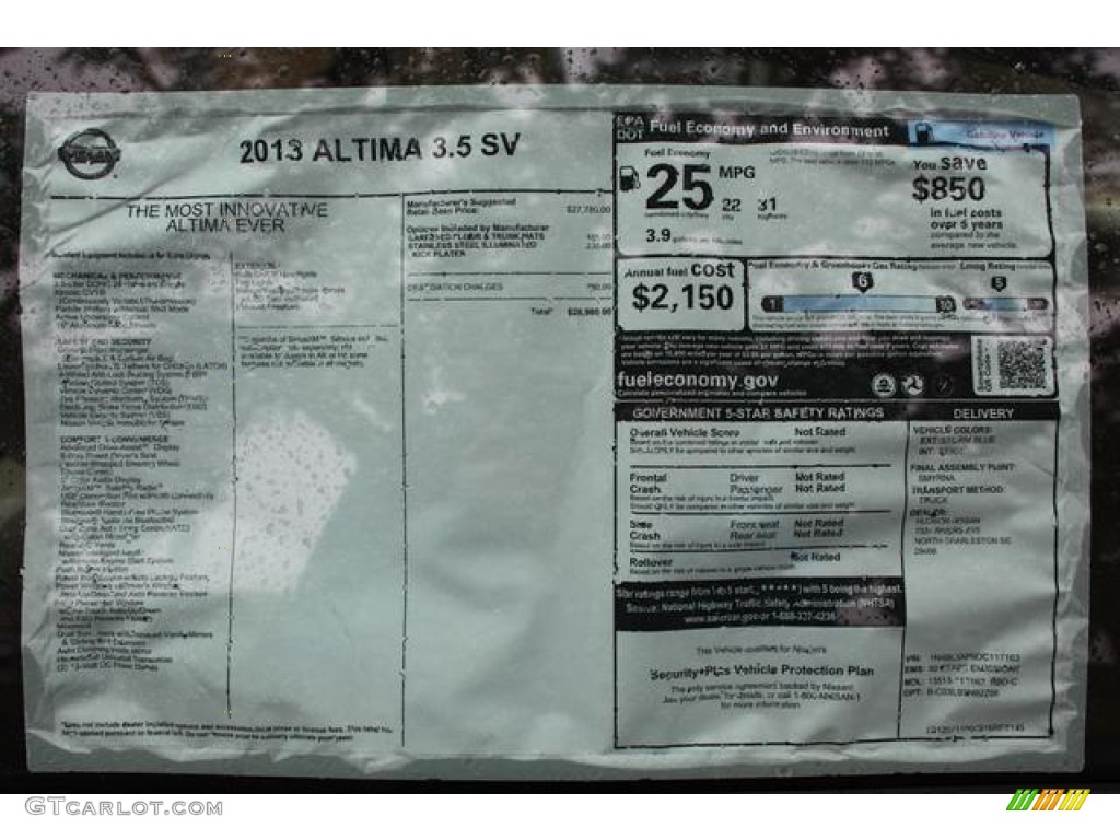 2013 Nissan Altima 3.5 SV Window Sticker Photo #75434943