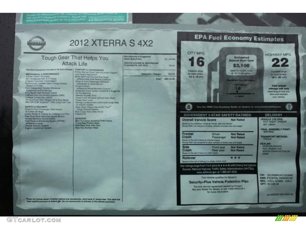 2012 Nissan Xterra S Window Sticker Photo #75436065