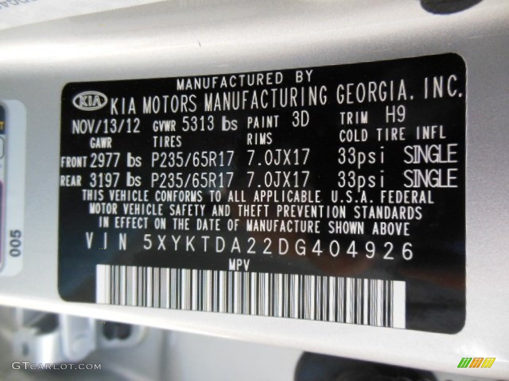 2013 Sorento Color Code 3D for Bright Silver Photo #75441156