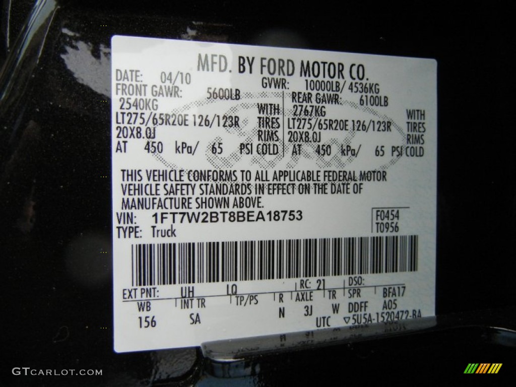 2011 F250 Super Duty Color Code UH for Tuxedo Black Metallic Photo #75446868