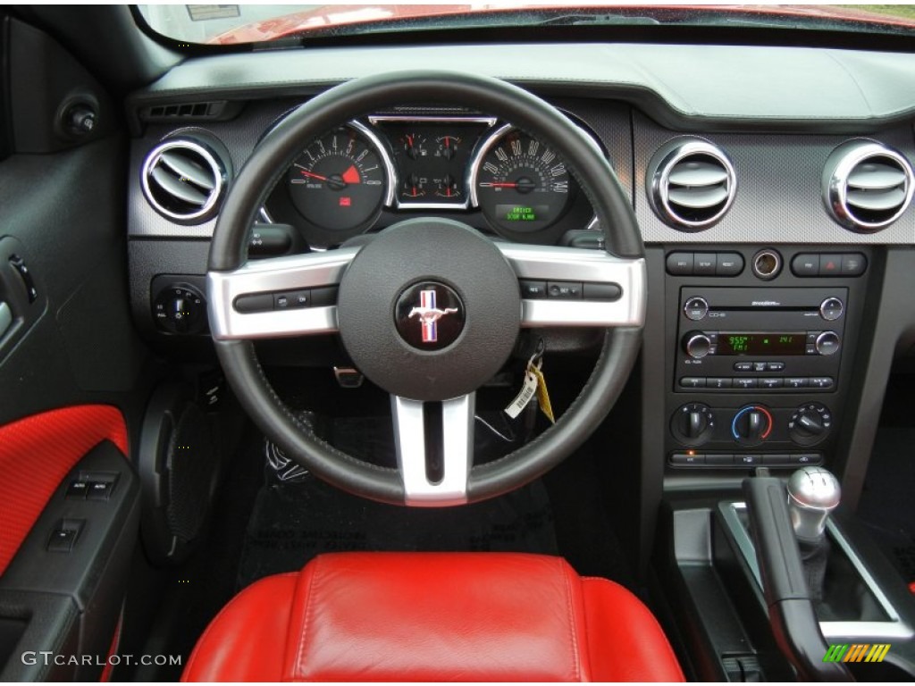 2008 Ford Mustang GT Premium Convertible Black/Red Steering Wheel Photo #75447300