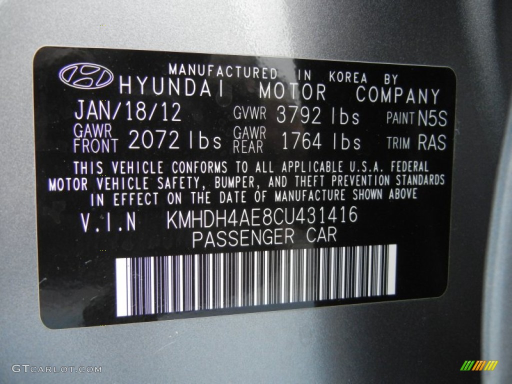 2012 Elantra Limited - Harbor Gray Metallic / Gray photo #28