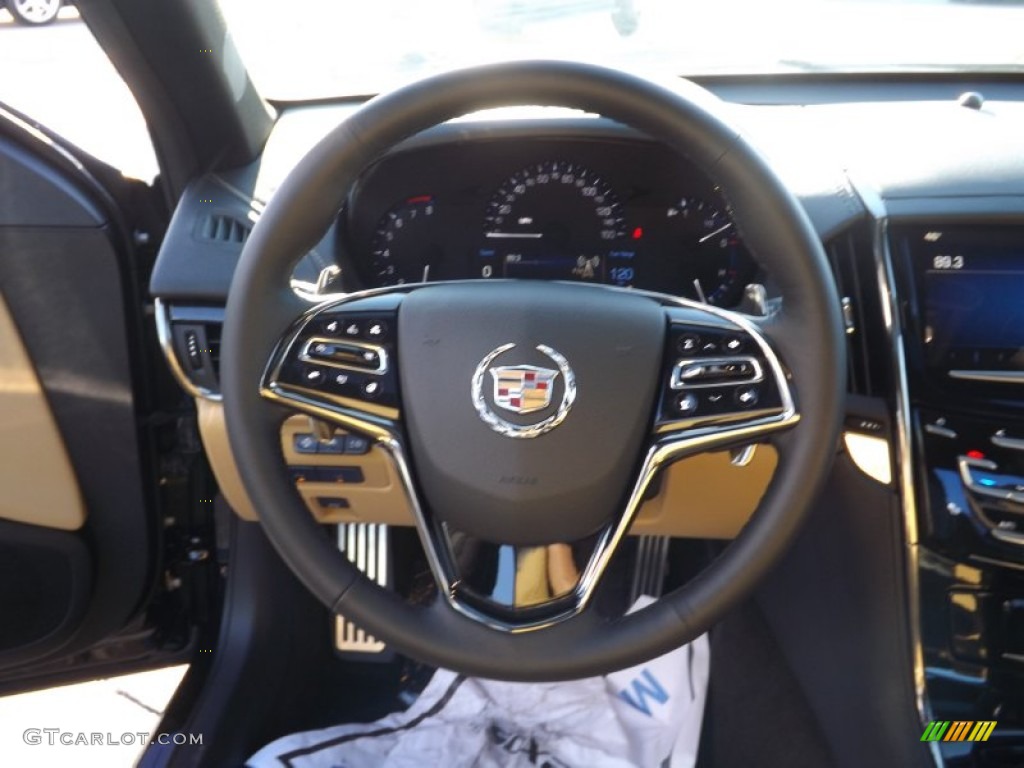 2013 Cadillac ATS 3.6L Premium Caramel/Jet Black Accents Steering Wheel Photo #75452473