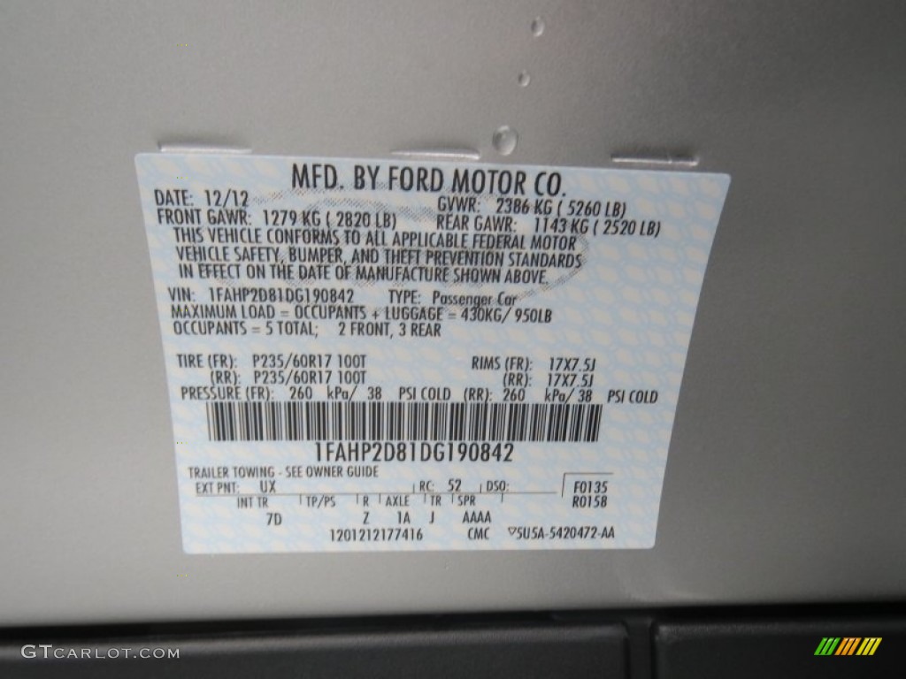 2013 Taurus Color Code UX for Ingot Silver Metallic Photo #75459138