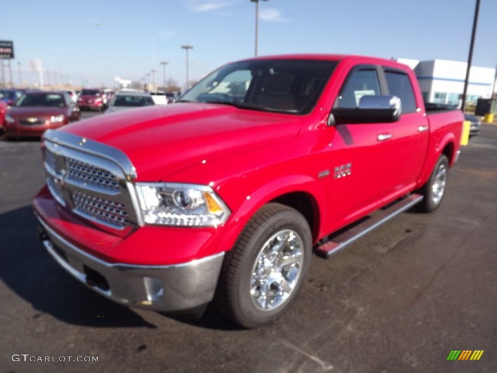 2013 1500 Laramie Crew Cab 4x4 - Flame Red / Canyon Brown/Light Frost Beige photo #1