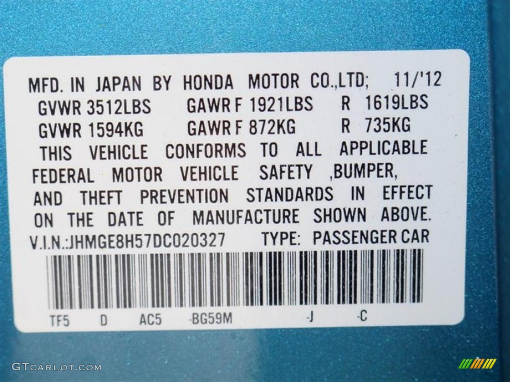 2013 Fit Color Code BG59M for Blue Raspberry Metallic Photo #75465368