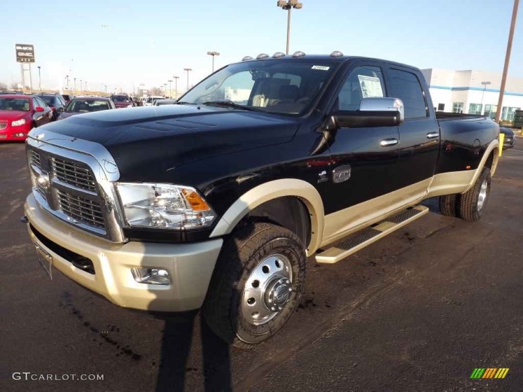 2012 Ram 3500 HD Laramie Longhorn Crew Cab 4x4 Dually - Black / Light Pebble Beige/Bark Brown photo #1