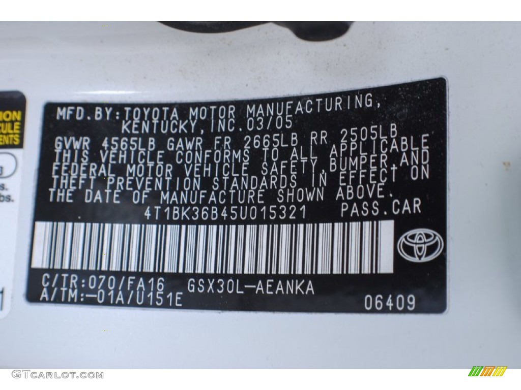 2005 Toyota Avalon XL Color Code Photos