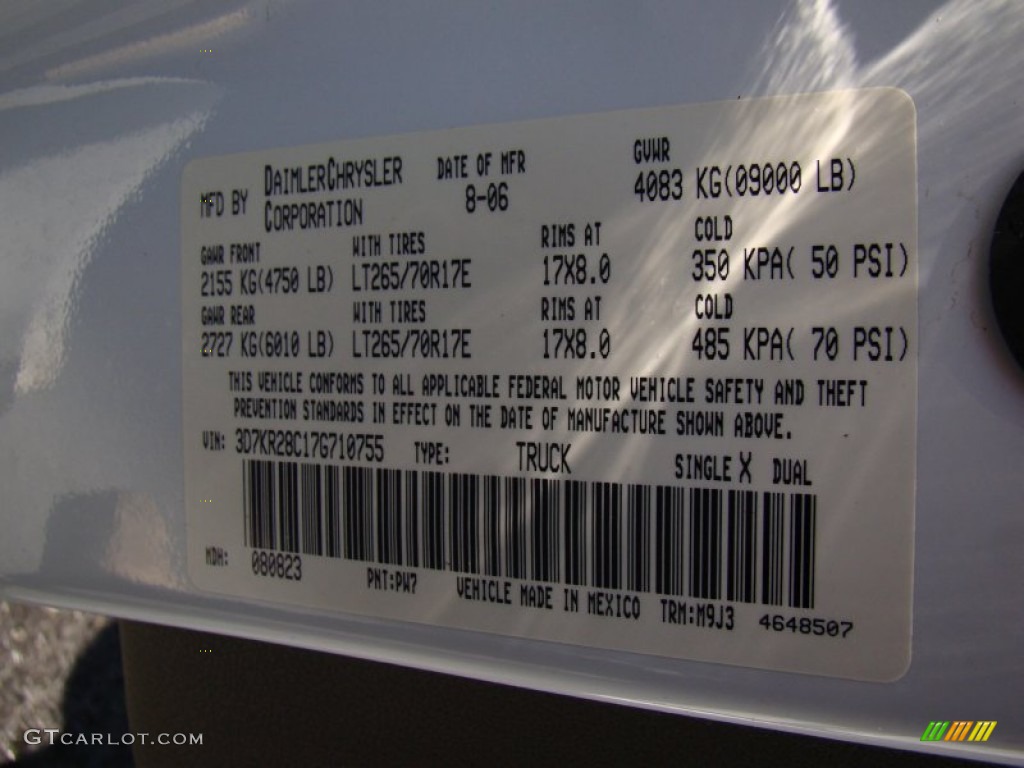 2007 Dodge Ram 2500 SLT Quad Cab Color Code Photos