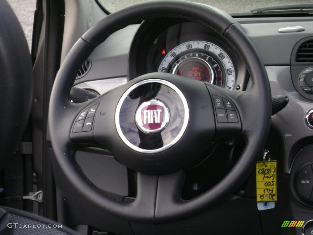 2012 Fiat 500 c cabrio Lounge Tessuto Nero-Grigio/Nero (Black-Grey/Black) Steering Wheel Photo #75480860