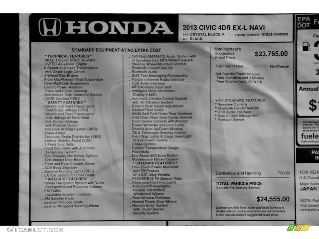 2013 Honda Civic EX-L Sedan Window Sticker Photo #75485862