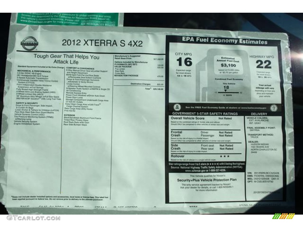 2012 Nissan Xterra S Window Sticker Photo #75499766