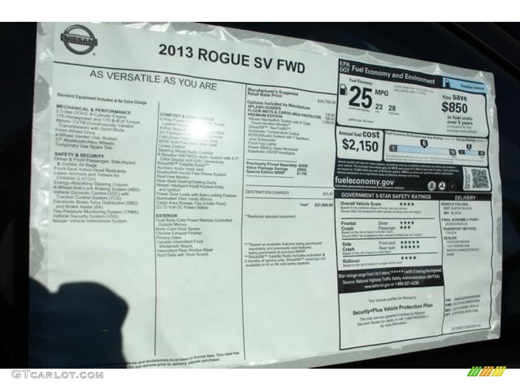 2013 Nissan Rogue SV Window Sticker Photo #75500780
