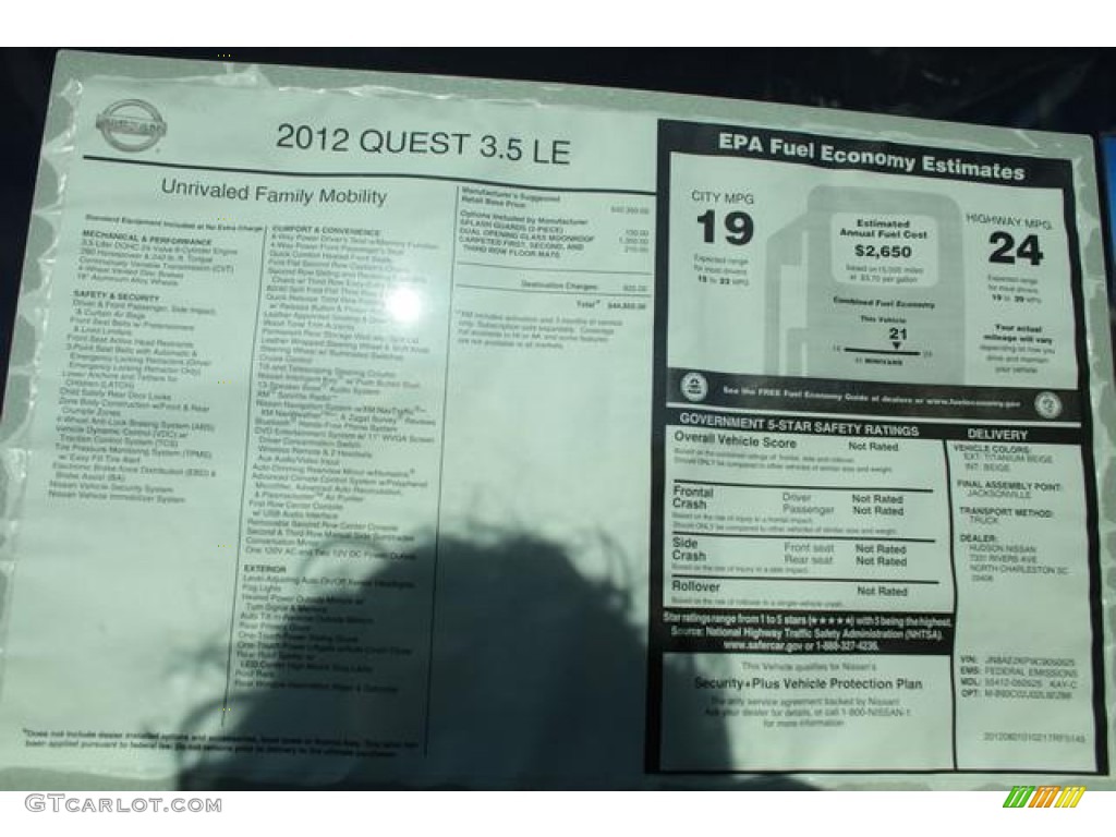 2012 Quest 3.5 LE - Titanium Beige / Beige photo #2
