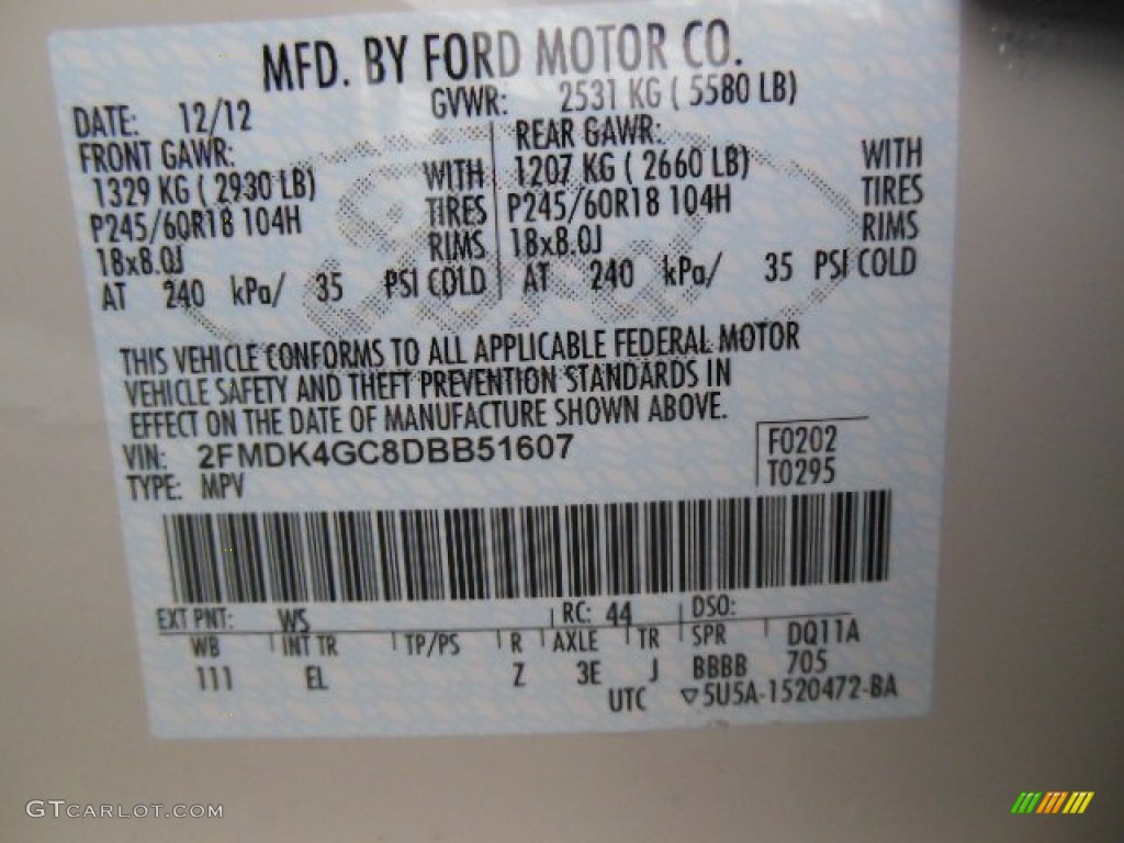 2013 Ford Edge SE AWD Color Code Photos