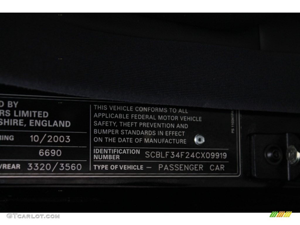 2004 Bentley Arnage T-24 Mulliner Info Tag Photos