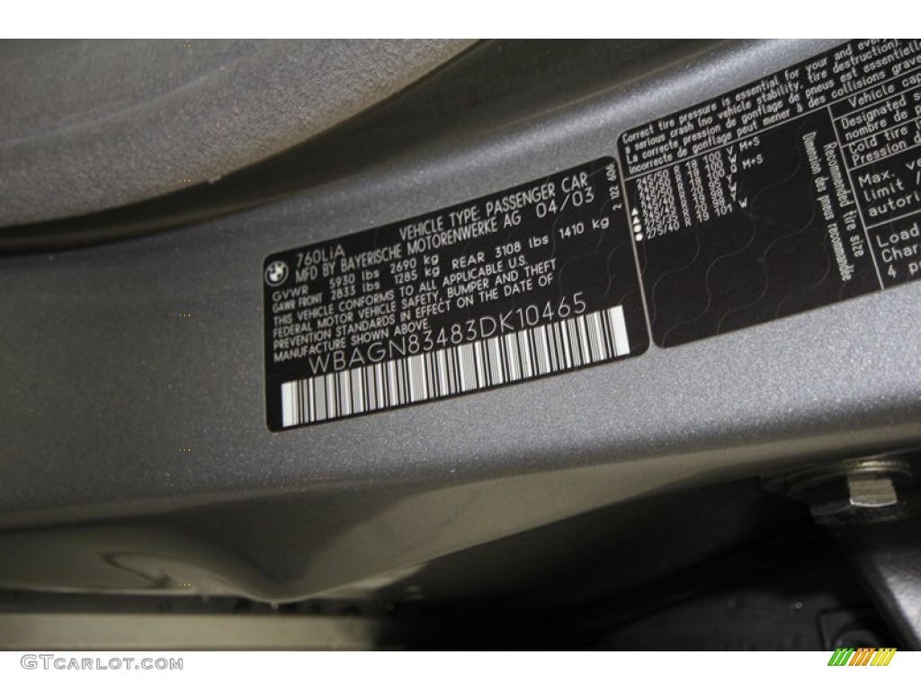 2003 BMW 7 Series 760Li Sedan Info Tag Photos