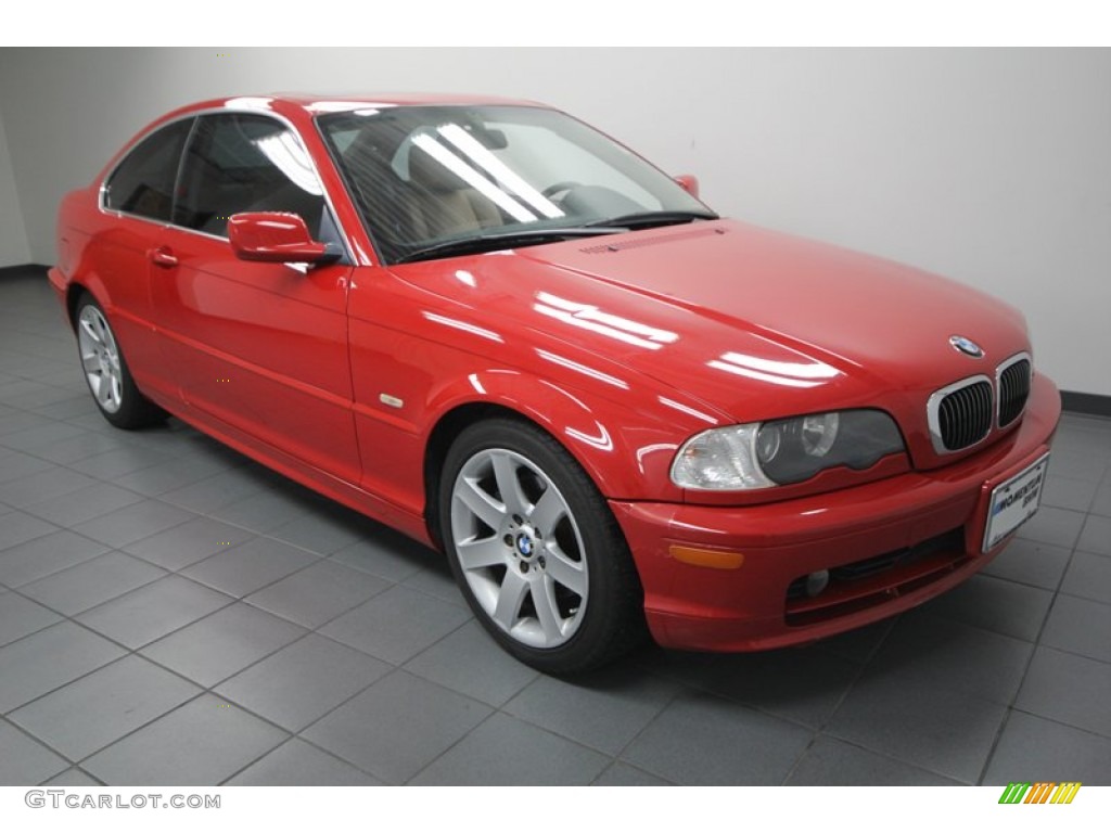 2002 3 Series 325i Coupe - Electric Red / Natural Brown photo #1