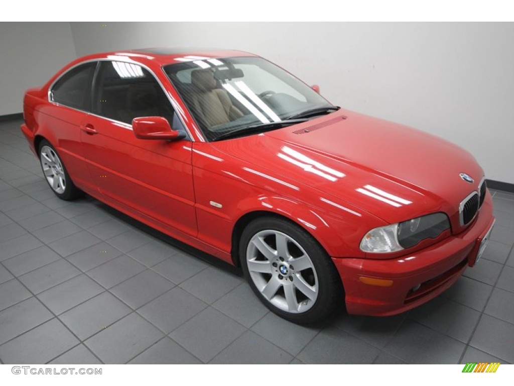 2002 3 Series 325i Coupe - Electric Red / Natural Brown photo #8