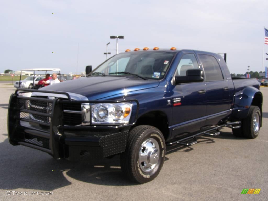 2007 Ram 3500 Laramie Mega Cab 4x4 Dually - Patriot Blue Pearl / Khaki photo #7