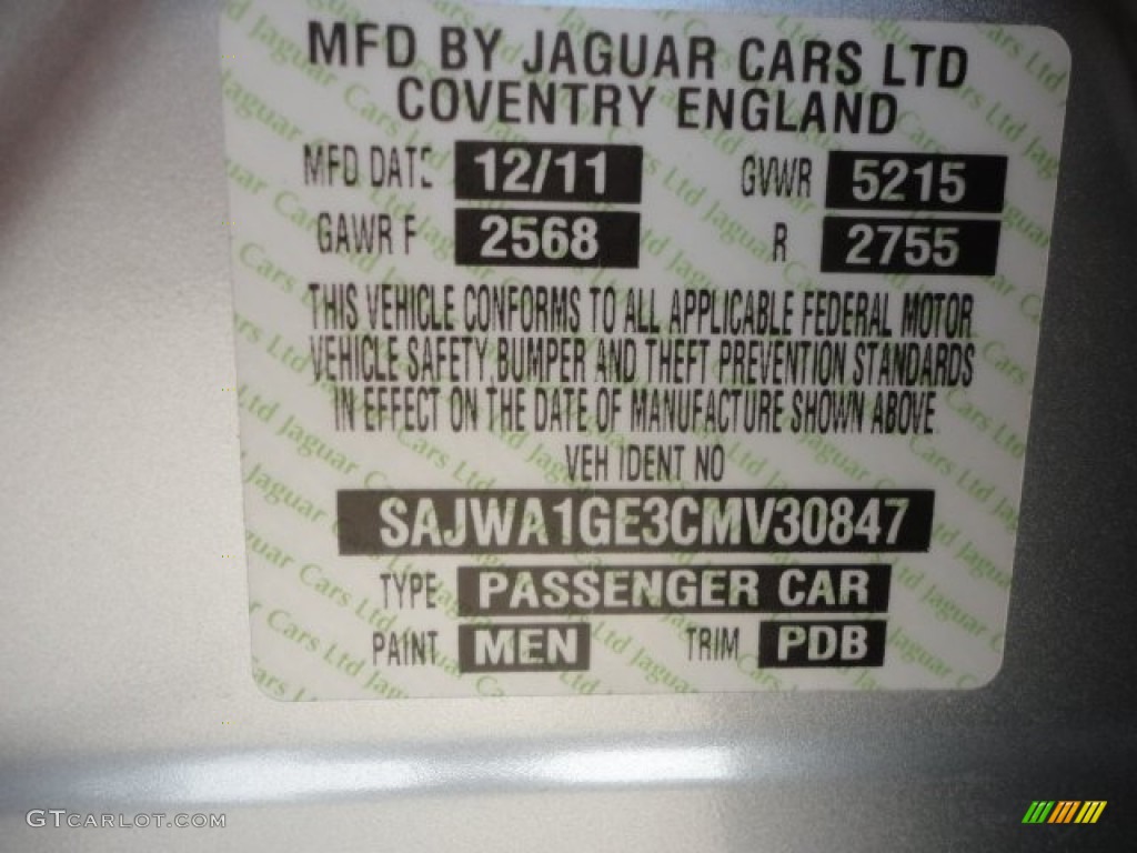 2012 XJ Color Code MEN for Rhodium Silver Metallic Photo #75533022