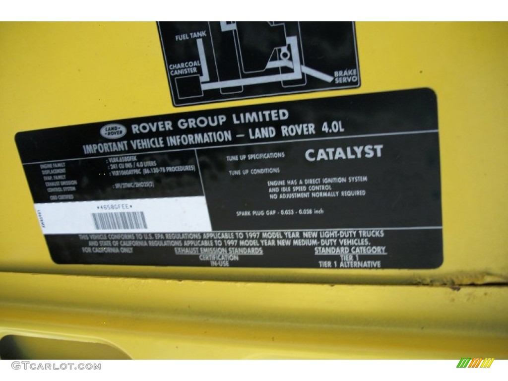 1997 Land Rover Defender 90 Soft Top Info Tag Photo #75538815