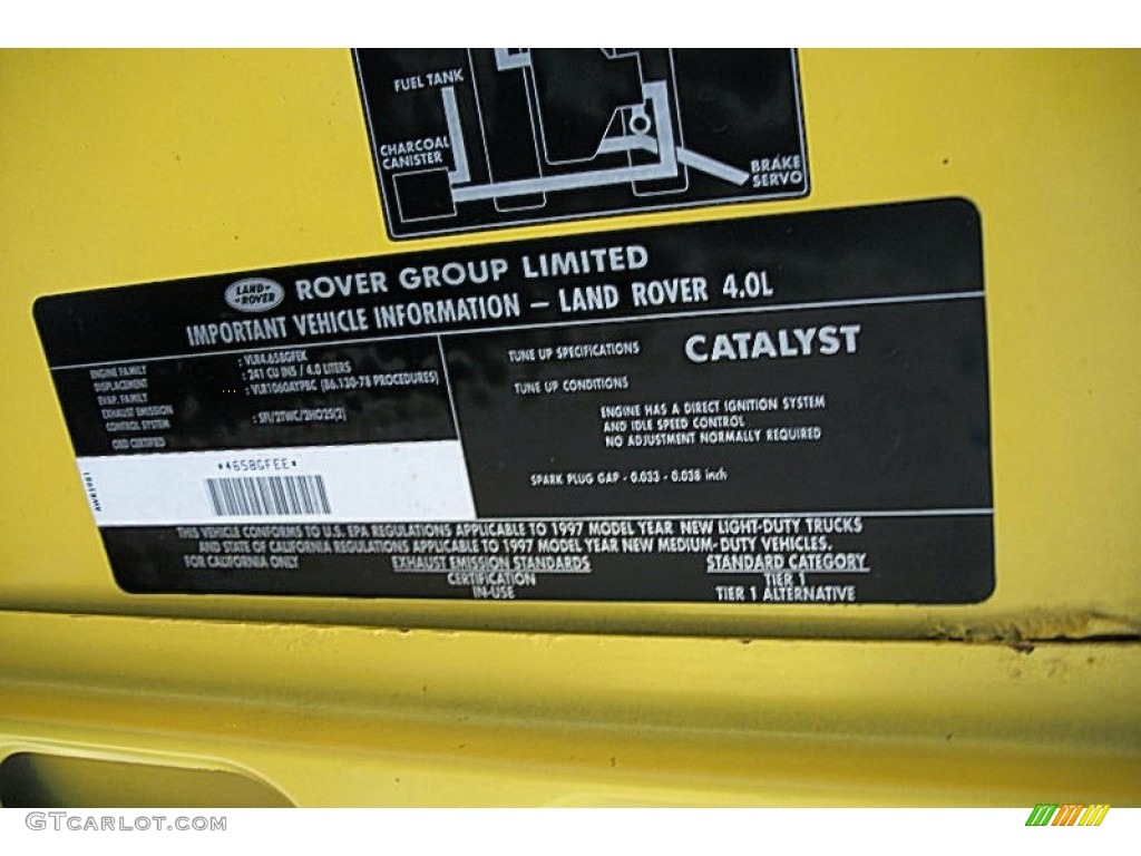 1997 Land Rover Defender 90 Soft Top Info Tag Photo #75538962