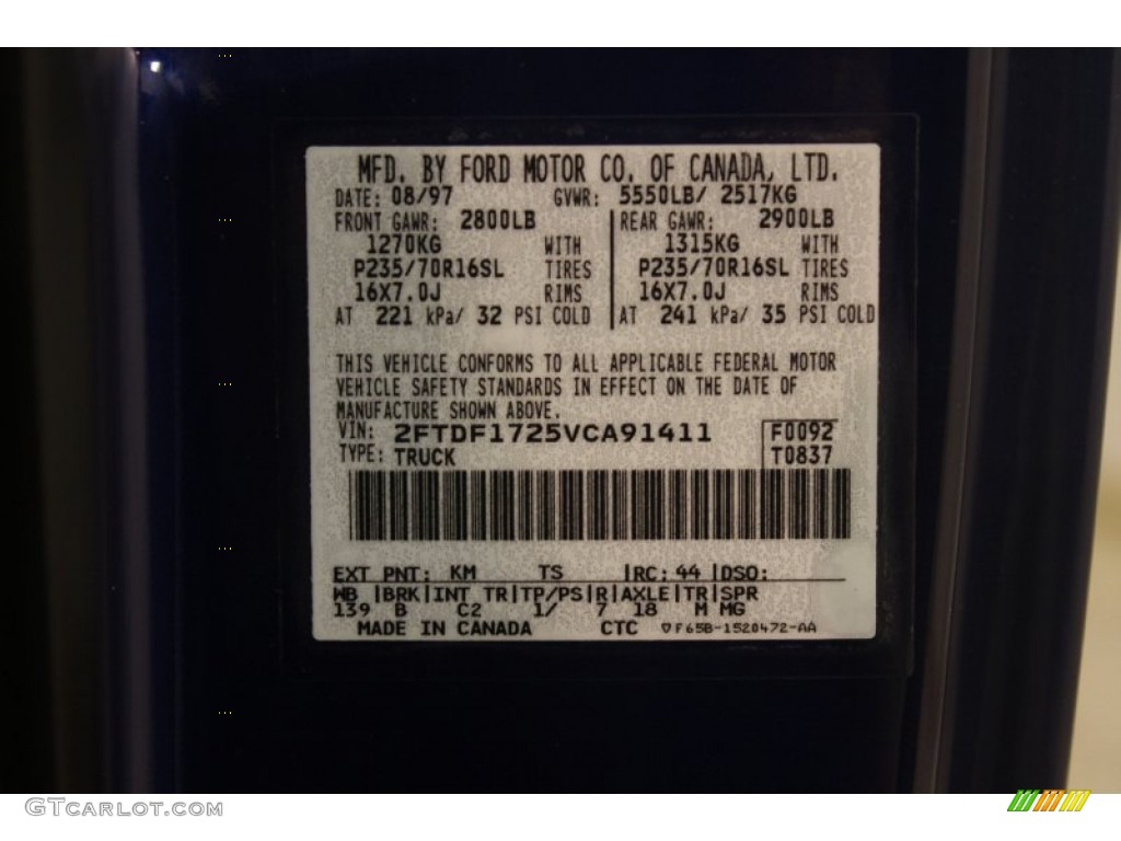 1997 Ford F150 XL Regular Cab Color Code Photos