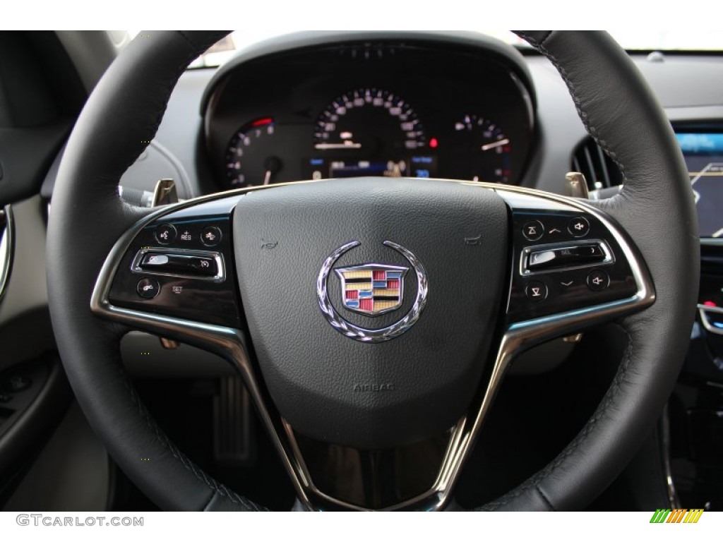 2013 Cadillac ATS 3.6L Performance Light Platinum/Jet Black Accents Steering Wheel Photo #75548619