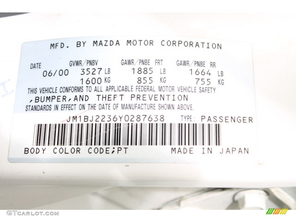 2000 Protege Color Code PT for White Photo #75556824