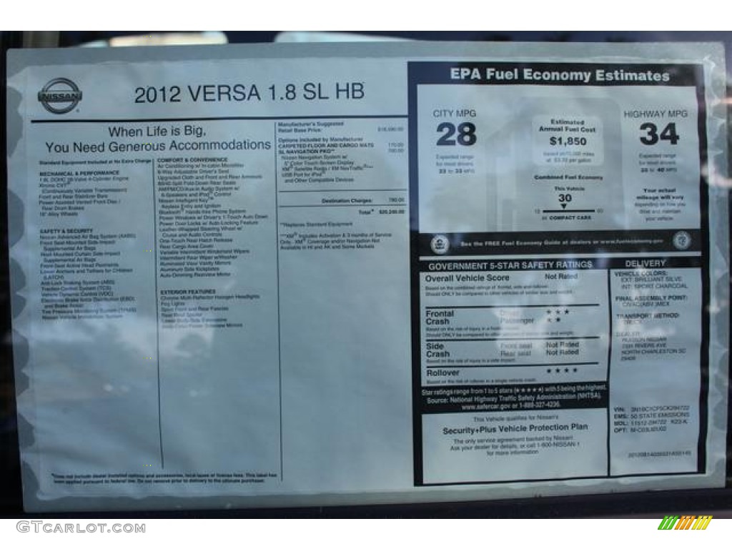 2012 Nissan Versa 1.8 SL Hatchback Window Sticker Photo #75572065