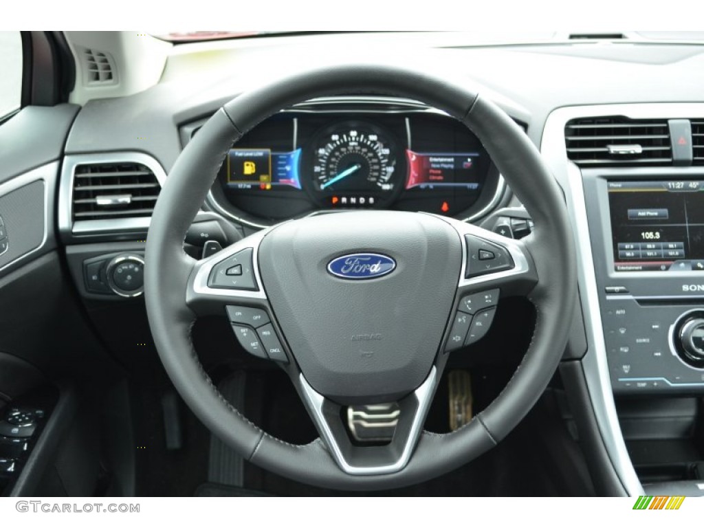 2013 Ford Fusion Titanium Charcoal Black Steering Wheel Photo #75601181