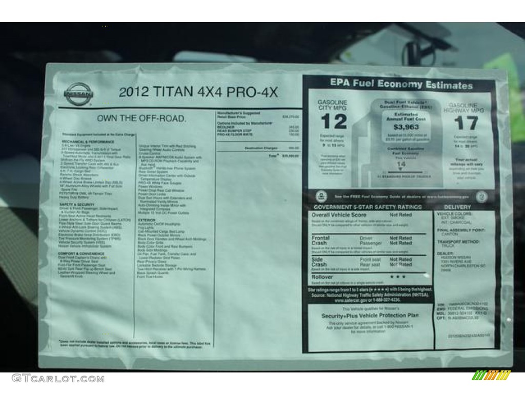 2012 Nissan Titan Pro-4X Crew Cab 4x4 Window Sticker Photo #75602873