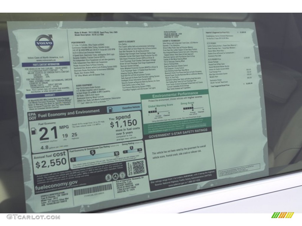 2013 Volvo XC70 3.2 Window Sticker Photo #75605486
