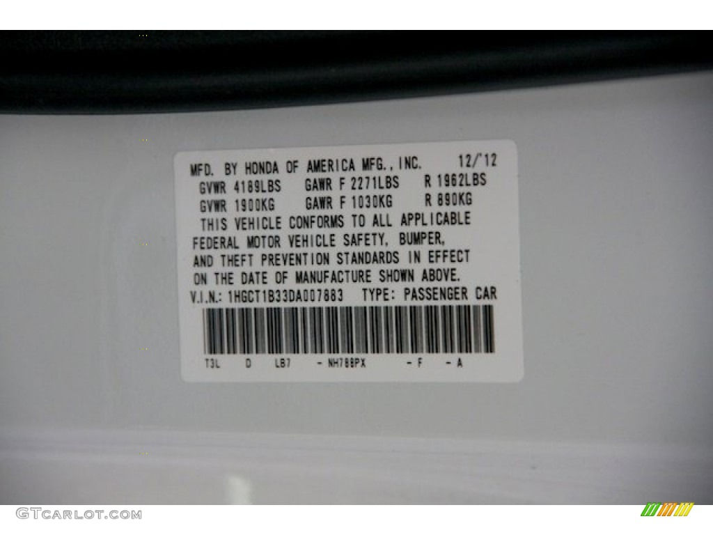 2013 Accord Color Code NH788PX for White Orchid Pearl Photo #75619623