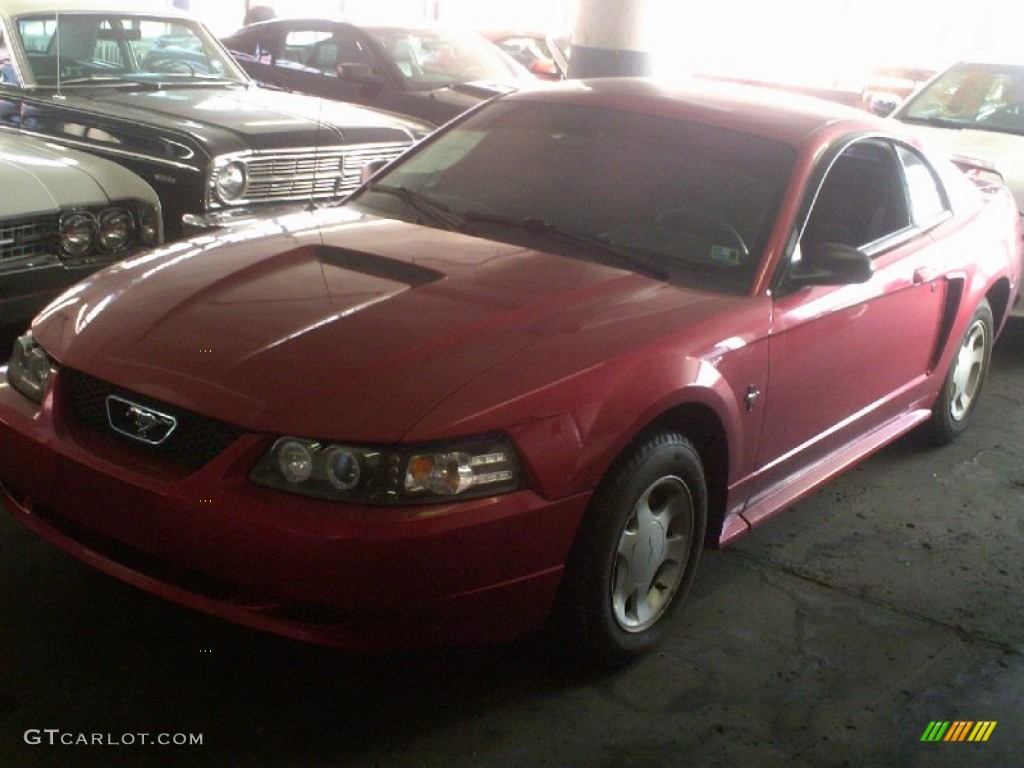 2001 Mustang V6 Coupe - Laser Red Metallic / Medium Parchment photo #3