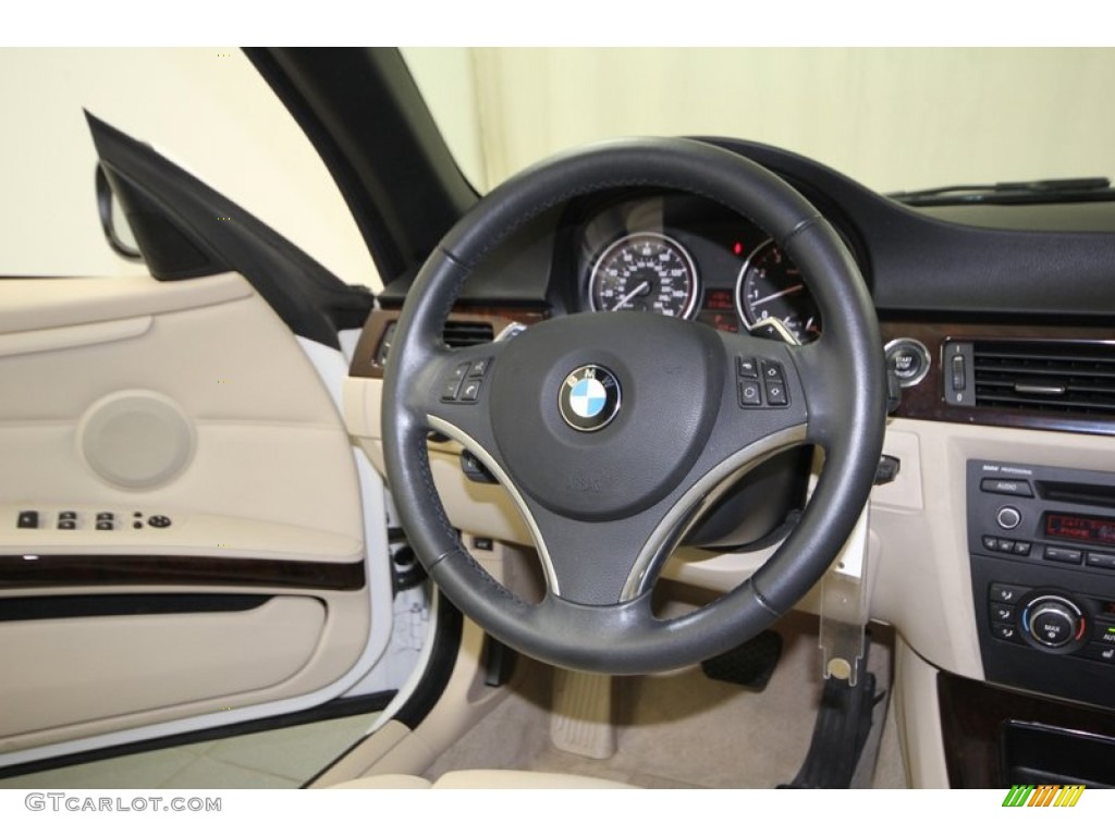 2011 BMW 3 Series 328i Convertible Cream Beige Steering Wheel Photo #75629890