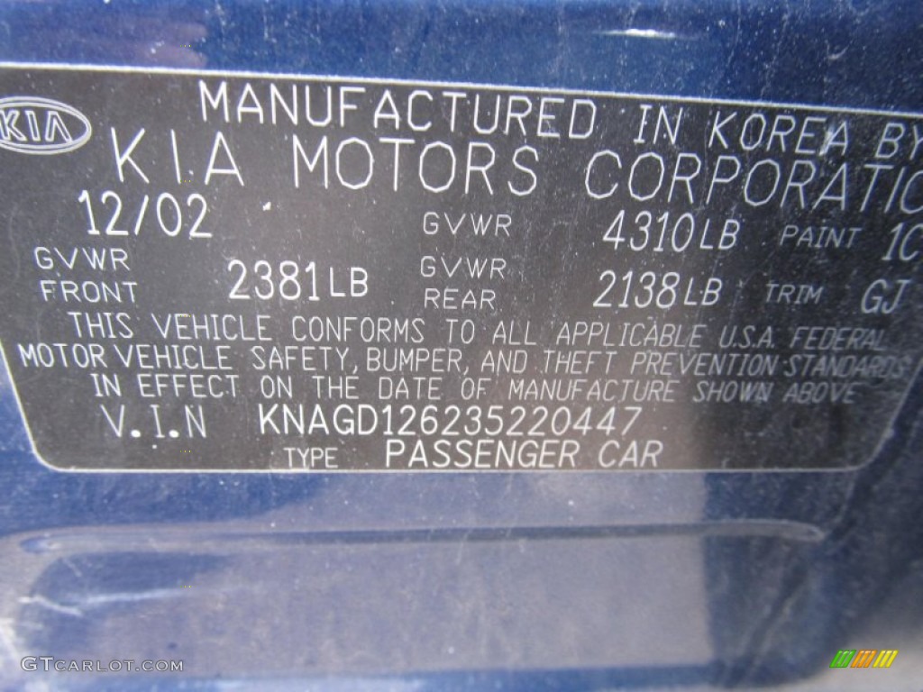 2003 Optima LX - Imperial Blue / Gray photo #14