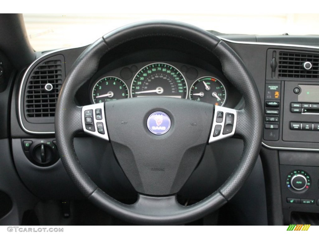 2007 Saab 9-3 2.0T Convertible Black/Gray Steering Wheel Photo #75637773