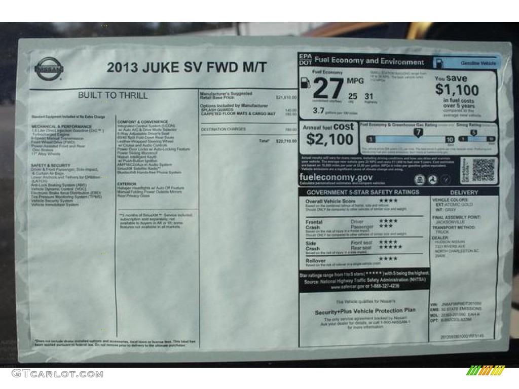 2013 Nissan Juke SV Window Sticker Photo #75641829