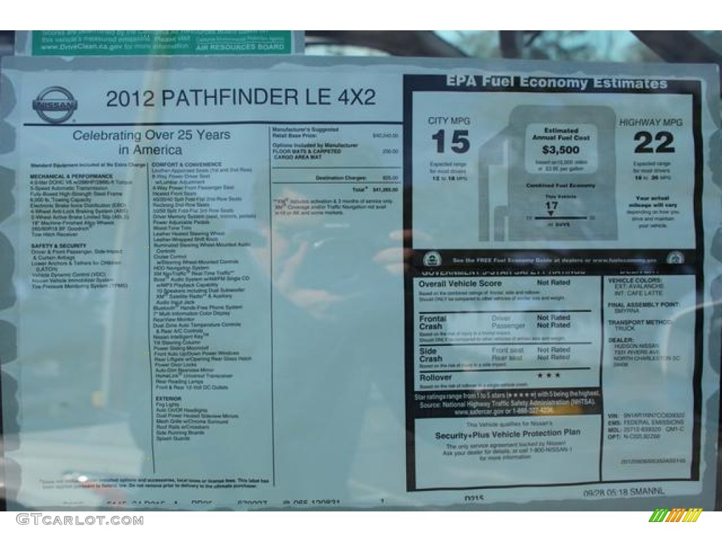2012 Nissan Pathfinder LE Window Sticker Photo #75642135