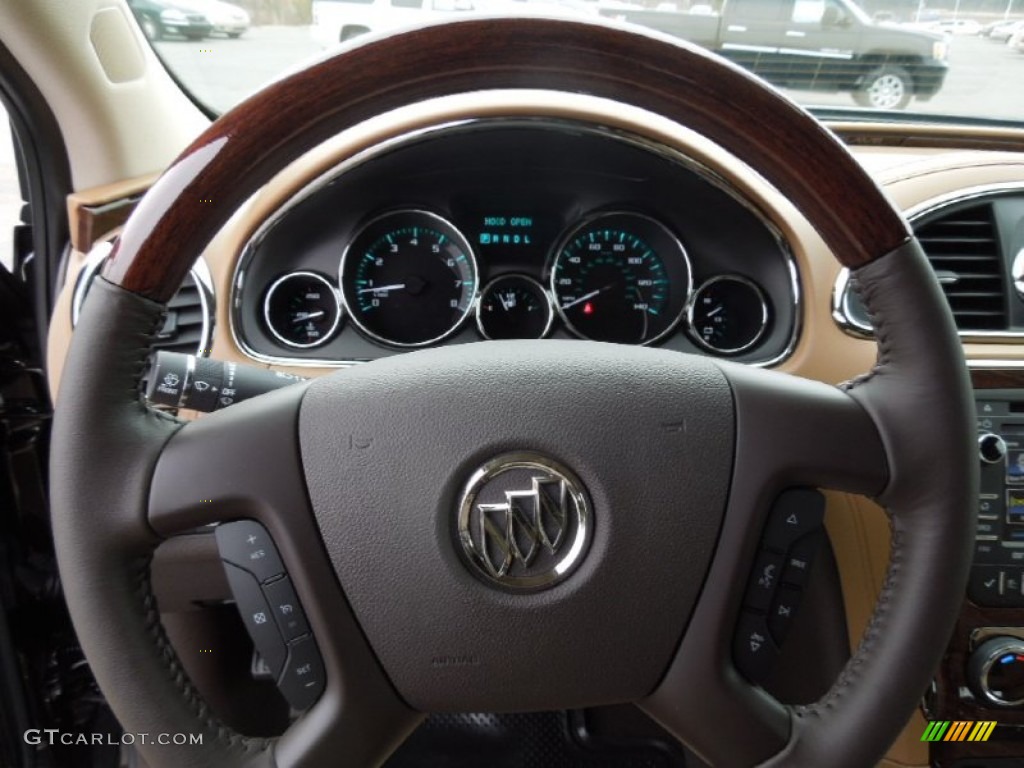 2013 Buick Enclave Leather Choccachino Leather Steering Wheel Photo #75645834