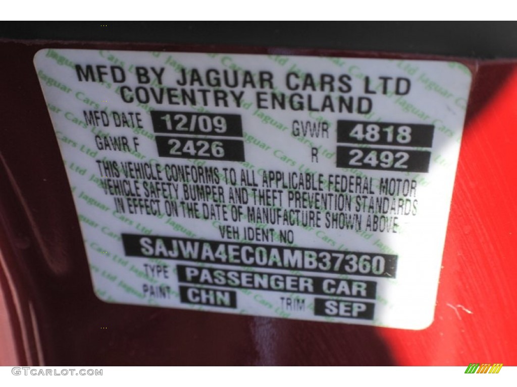 2010 XK Color Code CHN for Claret Red Metallic Photo #75648261