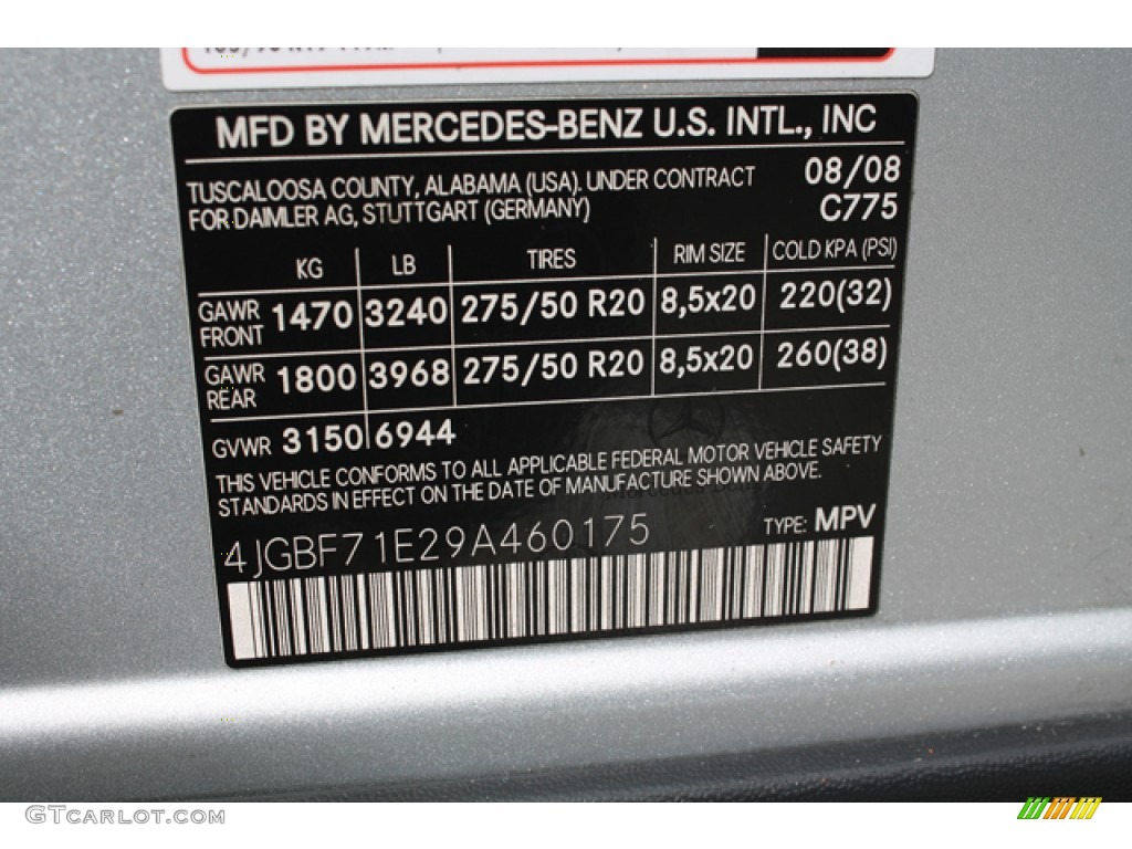 2009 Mercedes-Benz GL 450 4Matic Color Code Photos